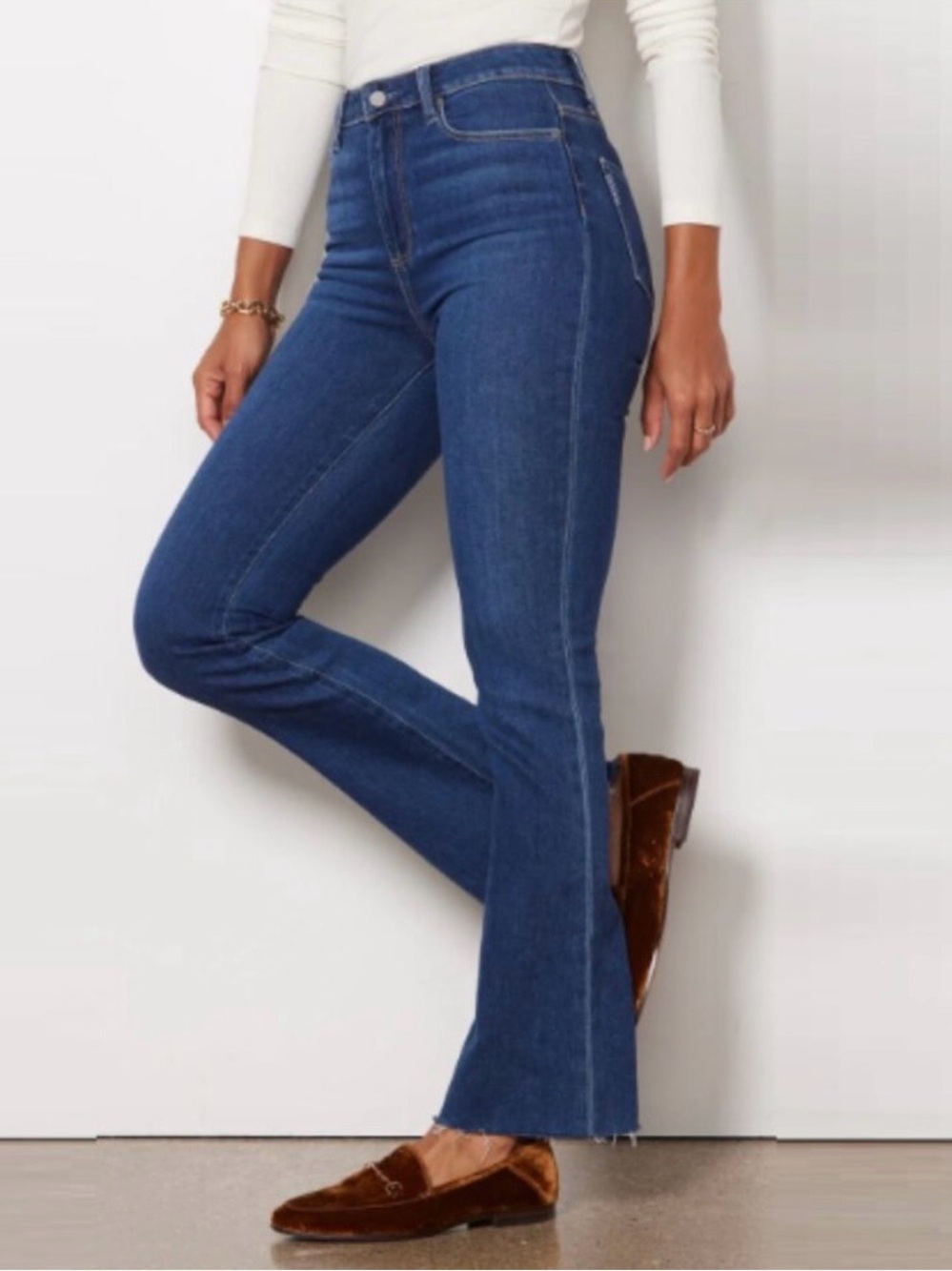 Paige High Rise Laurel Canyon Flare Aegean Distressed Raw Hem  Jeans Size 34